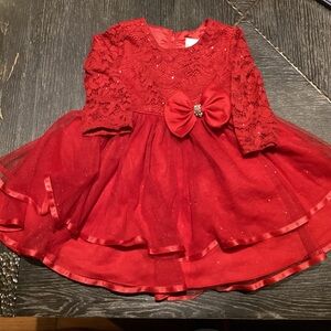 Red Lace and Tulle Baby Dress with Bow